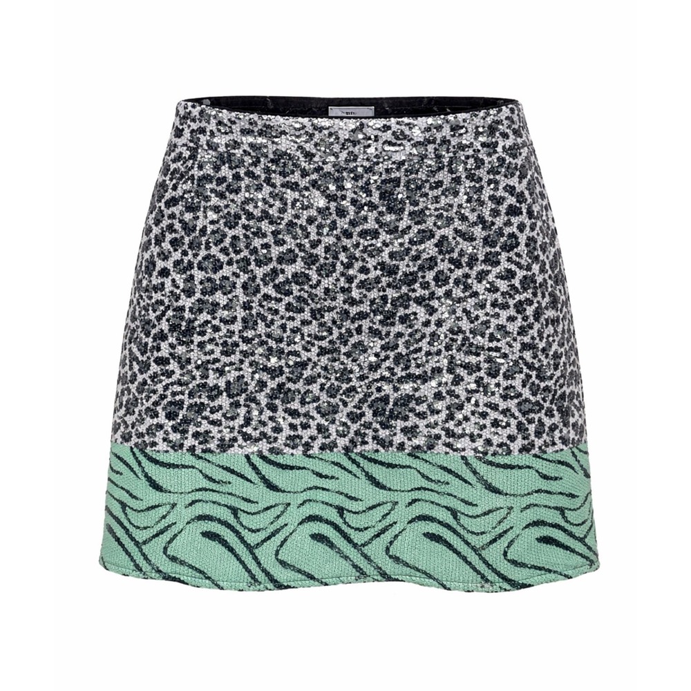 Olivia Rubin Mixed Animal Print Sequin Mini Skirt Leopard Zebra Mint Green New 2
